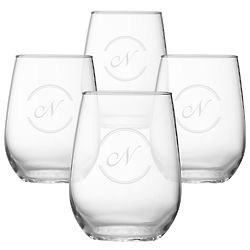 Personalized Single Script Monogram Stemless Wine Glasses