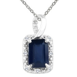 Sapphire and Diamond Pendant in 10k White Gold