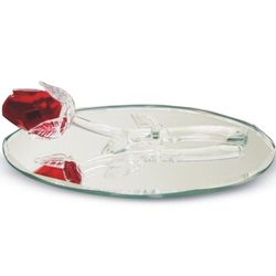 Single Crystal Red Rose on Oval Mirror