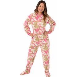 Pink Camo Adult Footed Fleece Pajamas