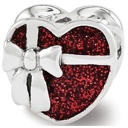 Sterling Silver and Red Enamel Heart Bead