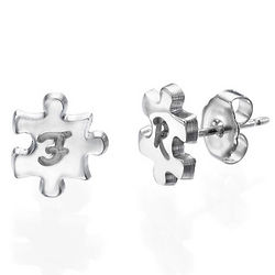 Puzzle Piece Earrings with Personalized Initial