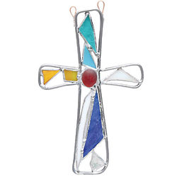 7" Stained Glass Church Window Cross Suncatcher