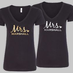 Personalized Mrs. V-Neck T-Shirt in Black