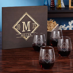 Drake Stemless Engraved Wine Glass Gift Box Set