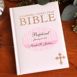 Personalized Pink Baptized Child's First Bible
