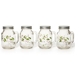 Winterberry Set of 4 Glass Mason Jars with Lids