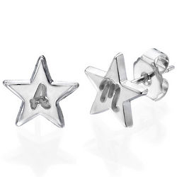 Sterling Silver Star Earrings with Personalized Initial