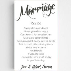 Personalized White Marriage Recipe Canvas Sign