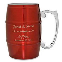 Personalized Anniversary Steel Barrel Beer Mug in Red