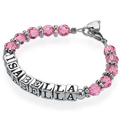 Baby's Personalized Baptism Charm Bracelet in Pink