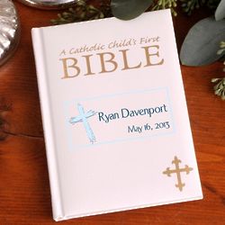Personalized God Bless Blue Catholic Child's First Bible