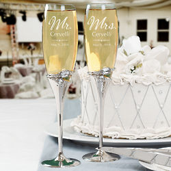 Engraved Mr. and Mrs. with Wedding Date Champagne Flutes