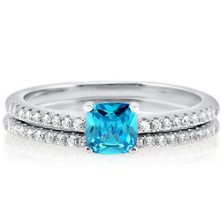 Cushion Aquamarine Sterling Silver Bridal Ring Set