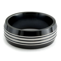 Black Titanium Ring with Grey Grooves