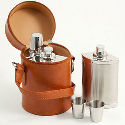 Flask and Shot Glass Set in Leather Carrying Case