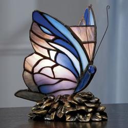 Stained Glass Butterfly on Flowers Table Lamp