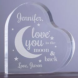 To the Moon and Back Personalized Heart-Shaped Acrylic Plaque