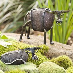 2 Stone and Wire Bull Sculptures
