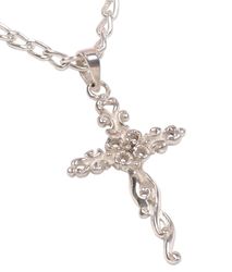 Vine Cross Sterling Silver Pendant Necklace