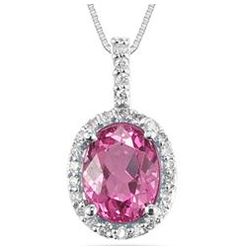 Pink Topaz and Diamond Pendant in 14k White Gold