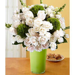 Serenity White Roses and Dianthus Balls Bouquet