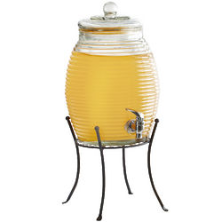 Ribbed Glass Beverage Dispenser with Metal Stand