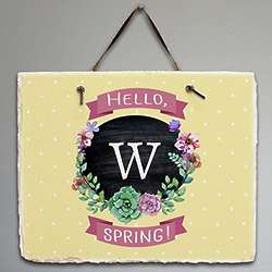 Personalized Hello Spring Floral Slate Welcome Sign