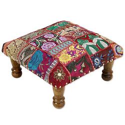 Red Paisley Patch Embellished Ottoman