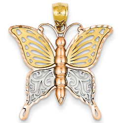 14 Karat Tri-Color Gold Butterfly Pendant