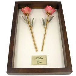Anniversary Shadow Box with Preserved Gold Trimmed Roses
