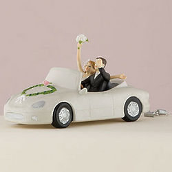 Honeymoon Bound Couple in Convertible Car Cake Topper