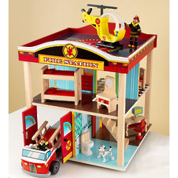 Fire Station Set with Rooftop Helicopter Pad Toy