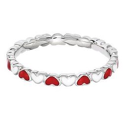 Red and White Enamel Heart Stack Ring in Sterling Silver
