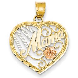 14 Karat Mama Heart Pendant with Rose Gold Flower