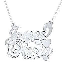 Couples Nameplate & Heart Pendant in Sterling Silver