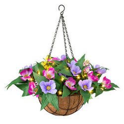 Pre-Lit Summer Hanging Baskets with Artificial Flowers