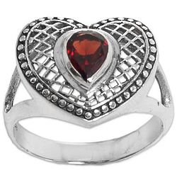 Bali Heart in Red Garnet Cocktail Ring