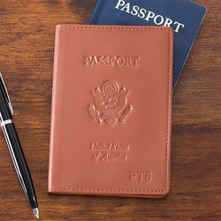 Personalized Tan Leather Passport Cover