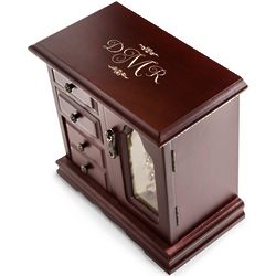 Monogrammed Rosewood Finish Fentre Jewelry Box