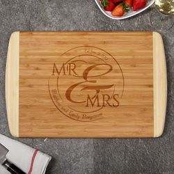 Darcy Natural Bamboo Cutting Board with Mr & Mrs Engraving