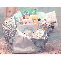 Newborn Baby's Gift Basket in Blue Bassinet