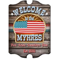 Welcome Personalized Vintage Pub Sign with American Flag