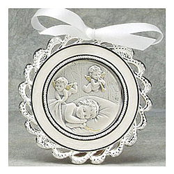 Sterling Silver Crib Medal With White Ribbon Findgift Com