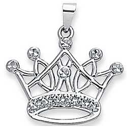 14k White Gold 18in Grand Royal Crown Dazzling Pendant