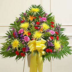 Heartfelt Sympathies Bright Flowers Standing Basket