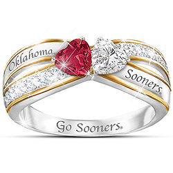 Oklahoma Sooners Pride Ring with Team Color Heart Crystals