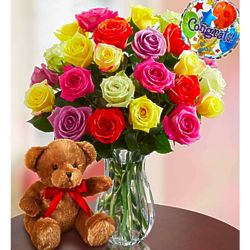 Congratulations Assorted Rose Bouquet and Teddy Bear