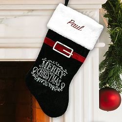 Embroidered Merry Christmas Black Stocking