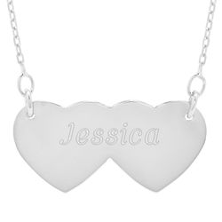 Double Heart Silver Necklace with Personalized Engraving